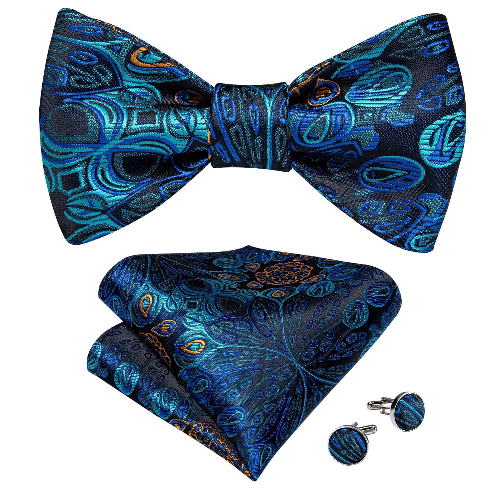 JFDBGU Business Wedding Party Bowtie Paisley Silk Bow Tie Pocket Square Brooch Pin Set Tie