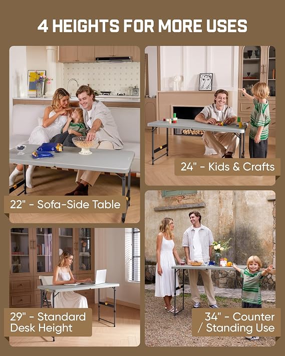 FanttikOutdoor Folding Table 4 Foot Quick Adjust Portable Plastic 4 Heights