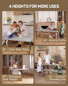FanttikOutdoor Folding Table 4 Foot Quick Adjust Portable Plastic 4 Heights