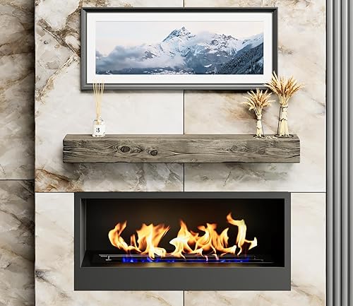 Miniatura 23 de Urbandi Repisa de chimenea, envejecida, rústica, estante flotante, moderno, madera real. (60Lx6Hx8D, provincial)