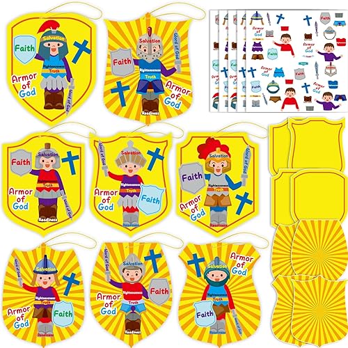Miniatura 1 de Juego de 48 juegos de manualidades de papel de armadura de Dios para niños, escuela dominical de Pascua, manualidades, calcomanías de manualidades