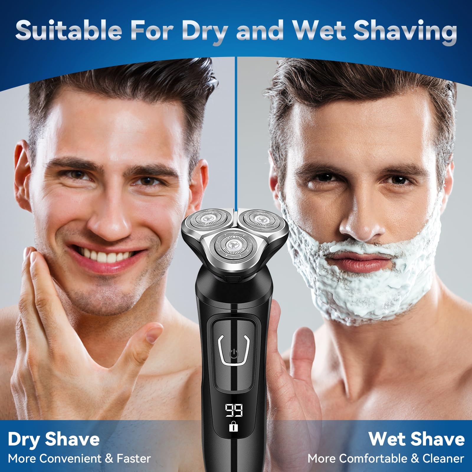 Hugdew Electric Razor for Men, Rechargeable Electric Shaver, Waterproof Wet Dry Shaver, Cordless Razor (Gray+Accessories)