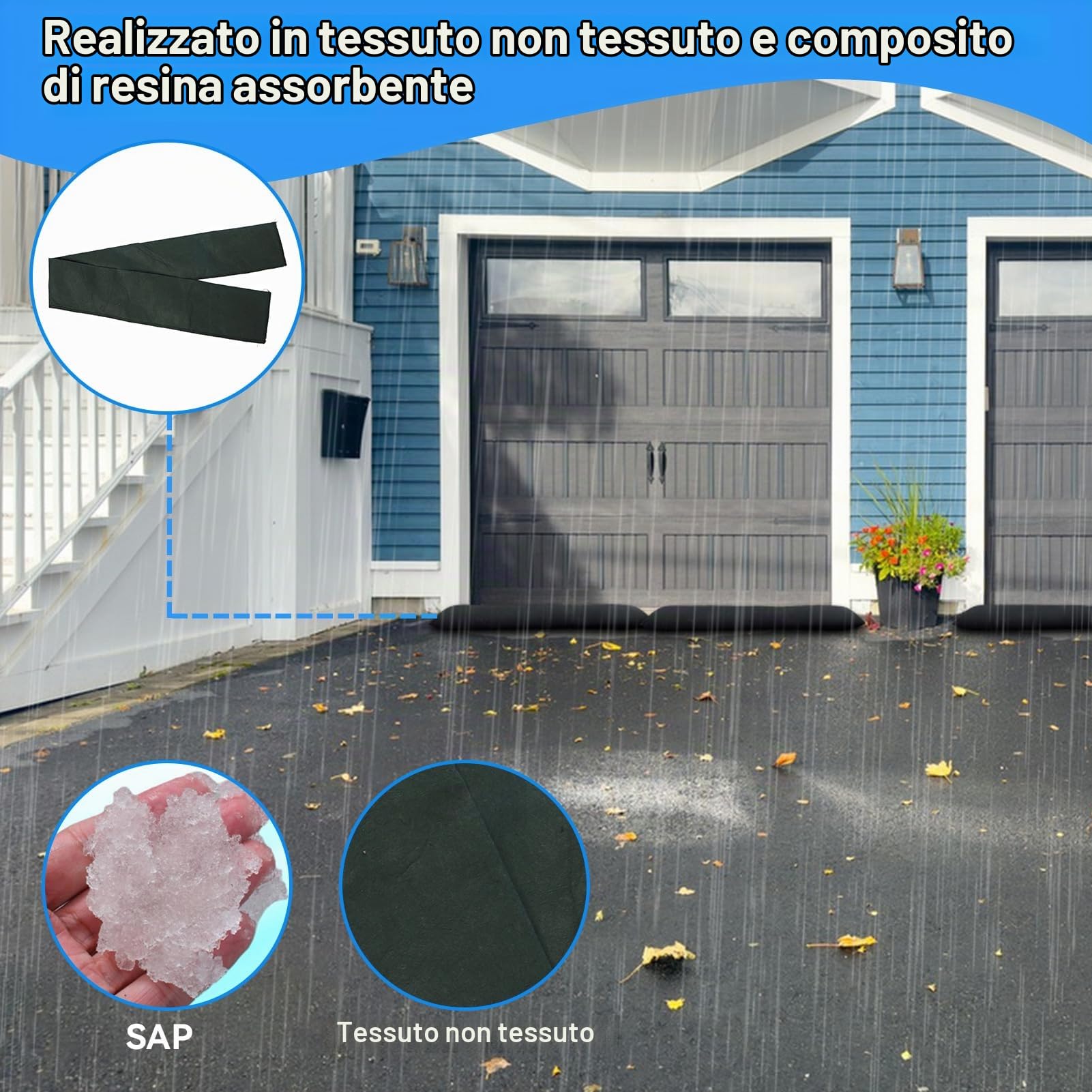 Barriere antiallagamento attivate dall'acqua, 5 pezzi Barriera d'acqua Sacchi di sabbia senza sabbia Barriere antiallagamento assorbenti Assorbitore d'acqua riutilizzabile per