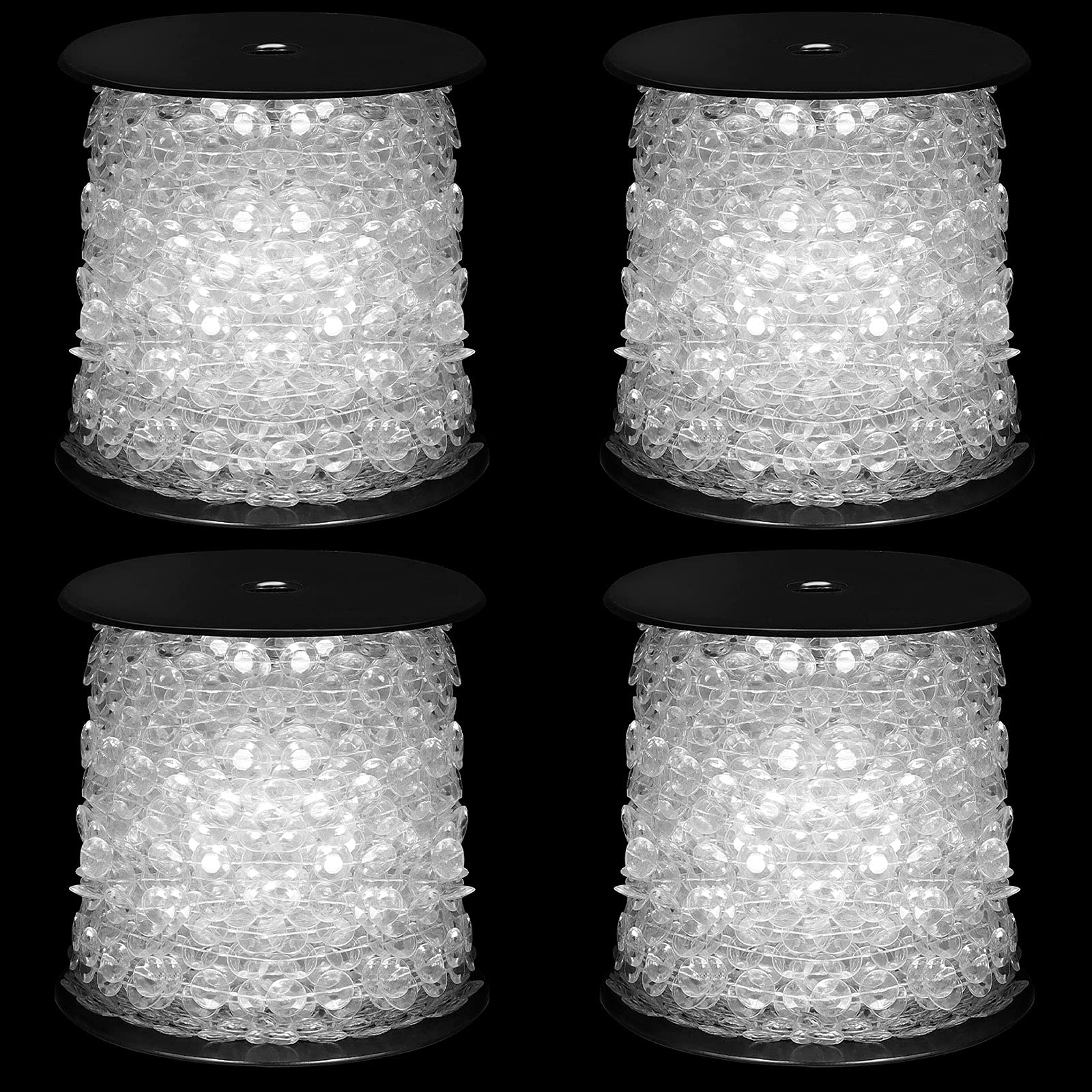 HAKZEON4 roll Totally 297 Ft Acrylic Clear Crystal Beads, 99 Ft/33 Yards/1 Roll Iridescent Octagonal Diamond Garland Strands Beads by Roll for DIY Door Hanging Curtain, Wedding, Party, Arts, Crafts