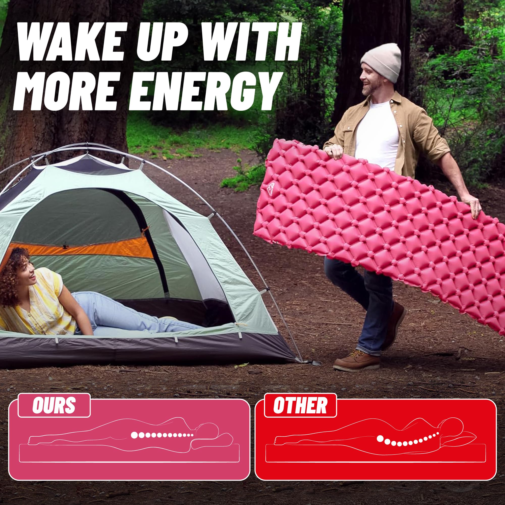 Materassino per campeggio, ultraleggero, per escursioni, viaggi e attività all'aperto, 481,9 g, rosa