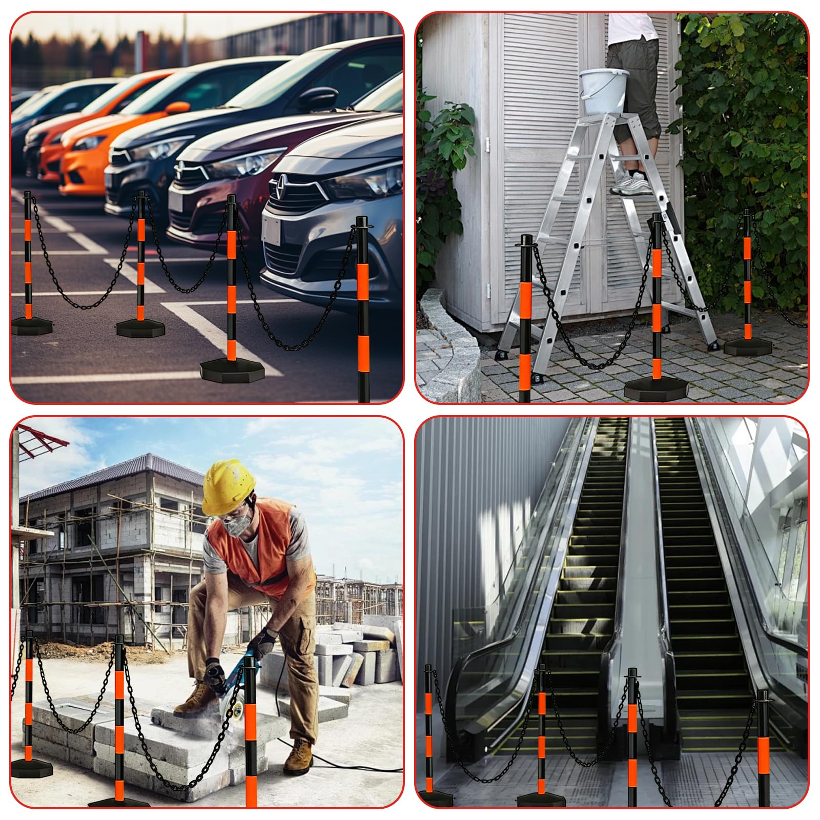 DAJAVE Catena di bloccaggio, 25 m, in plastica, da 8 mm, in plastica, colore nero, per bloccare superfici, catena di blocco del parcheggio