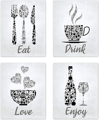 Mosaico negro y gris blanco vintage inspirador cocina restaurante cafetería bar arte de pared decoración para comer beber amor vino café corazones