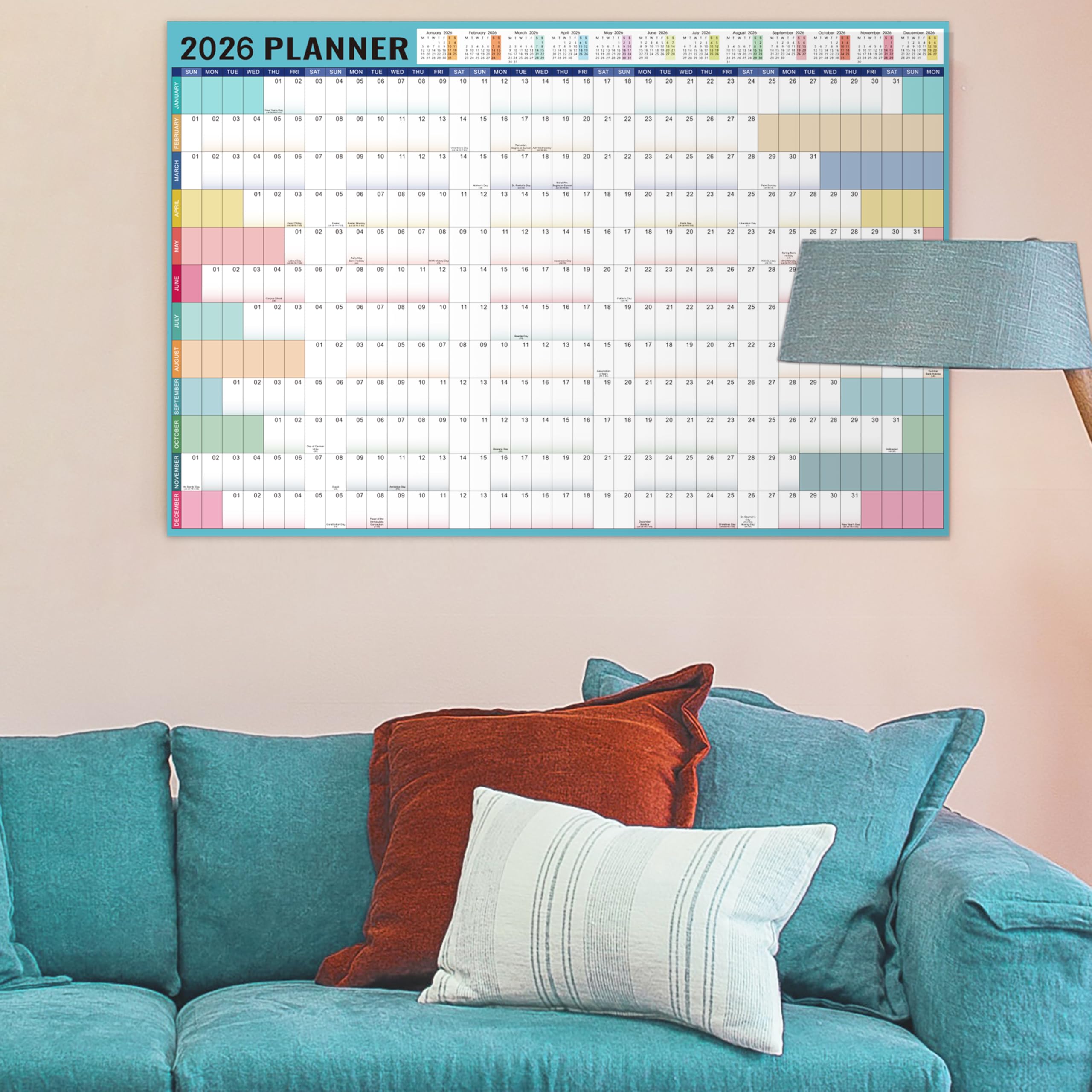 Planificador de pared 2026 A1 85x58 cm grande con calcomanías Morandi