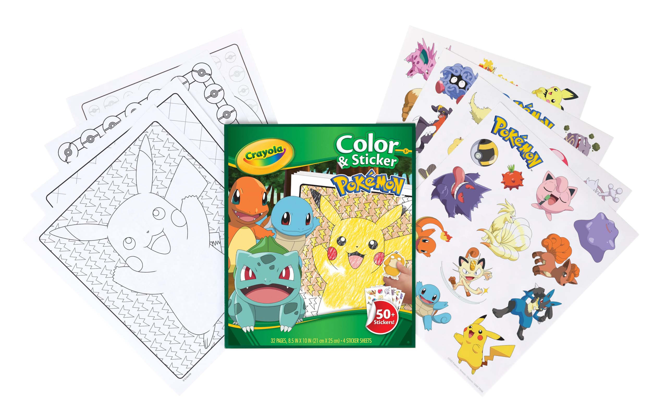 CRAYOLA Album do kolorowania z naklejką Pokemon, 32 zabawne strony i 4 arkusze naklejek w zestawie