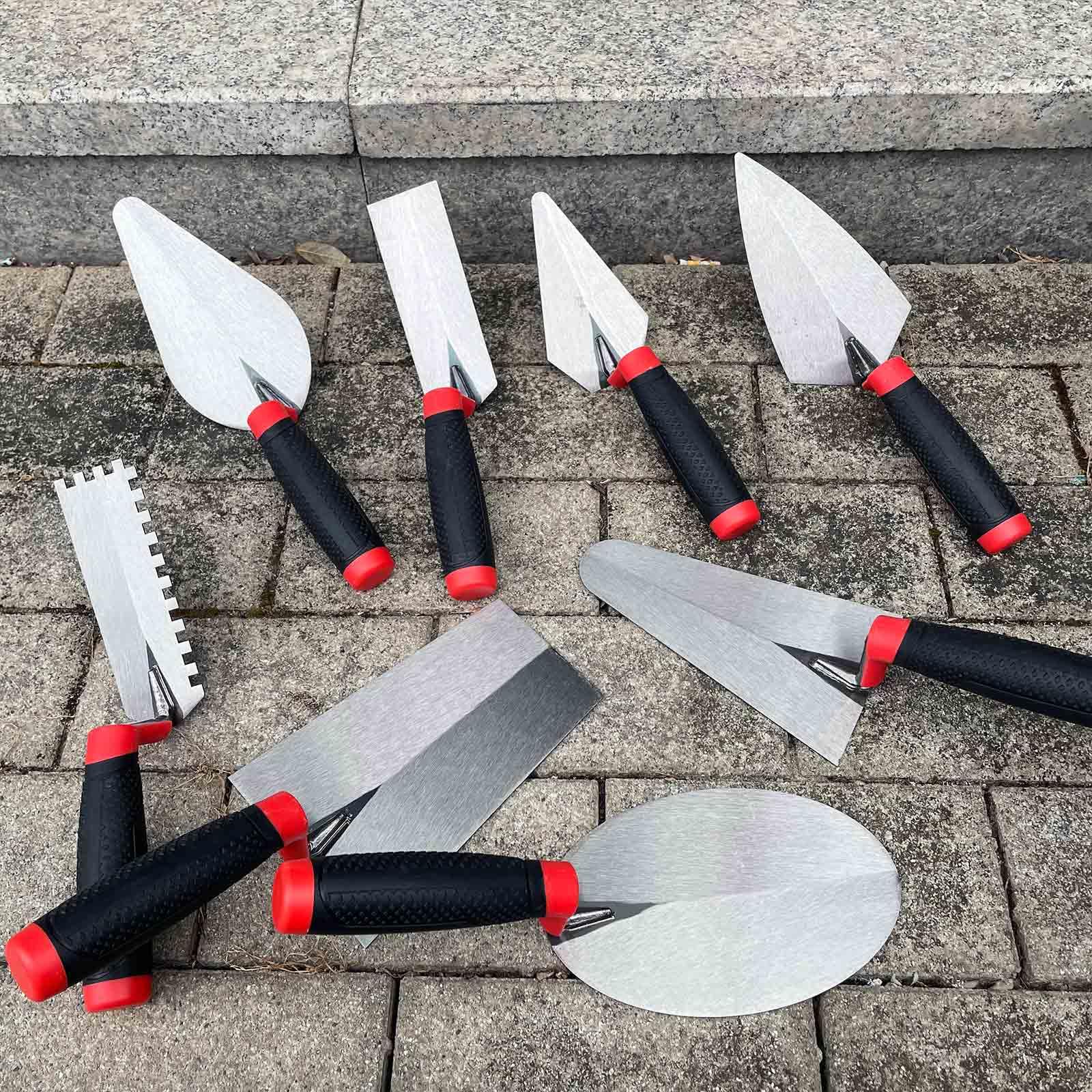 Juego de 8 herramientas de mano para mampostería, 3 palas de ladrillo, 3 paletas de margen, paleta de calibre de 7 pulgadas y paleta de cubo de 7 pulgadas, herramienta manual de albañilería
