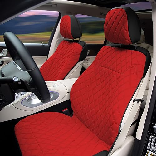Miniatura 4 de TLH Prestige 79 - Cojines de asiento de automóvil Neosupreme rojo con puntada de diamante, paquete de dos fundas de asiento para autos, camiones,