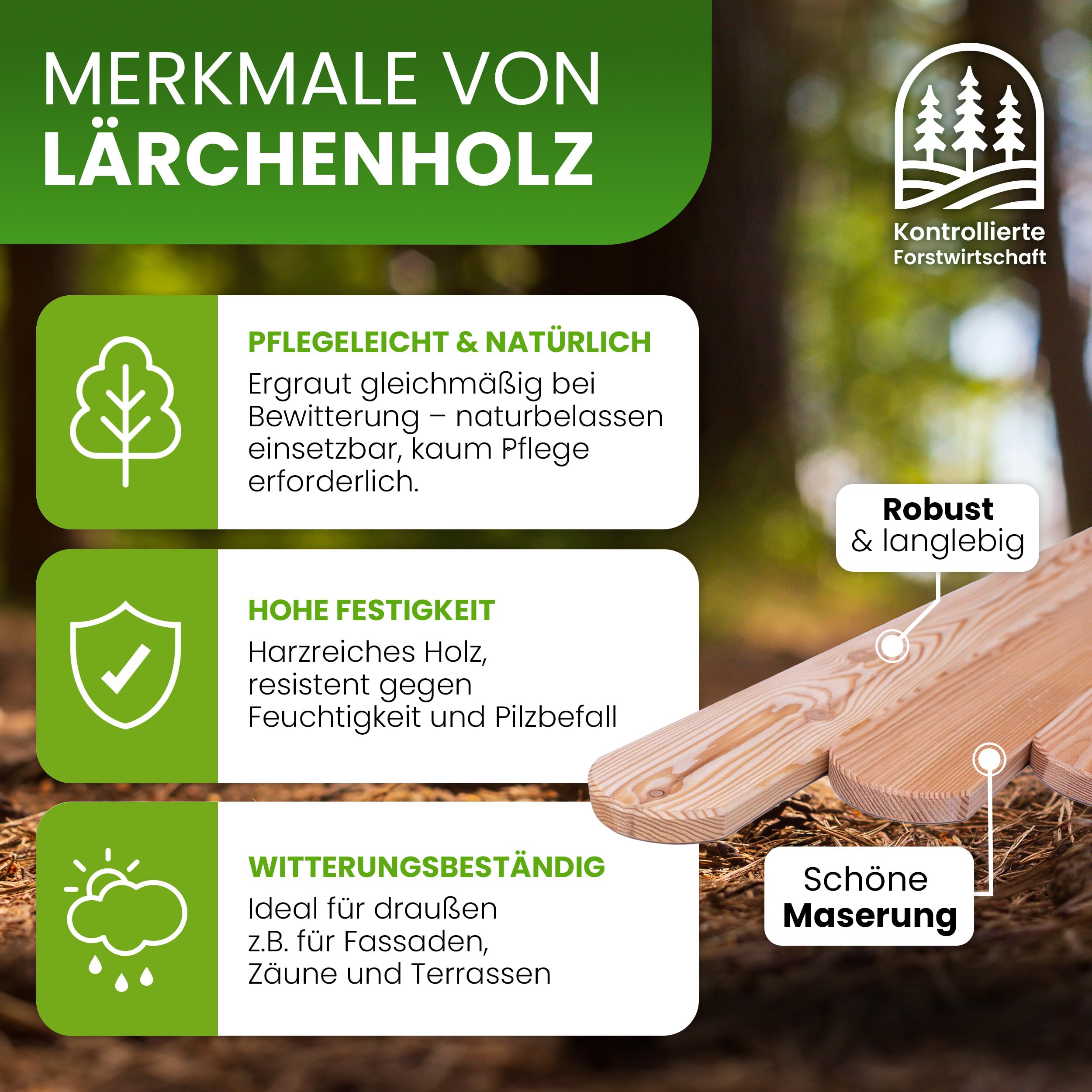 Gartenpirat Holzpaket Lattenzaun Länge 180 cm Höhe 80 cm – Lärche natur Zaunlatten Typ A – Vorgartenzaun mit Riegeln & Schrauben