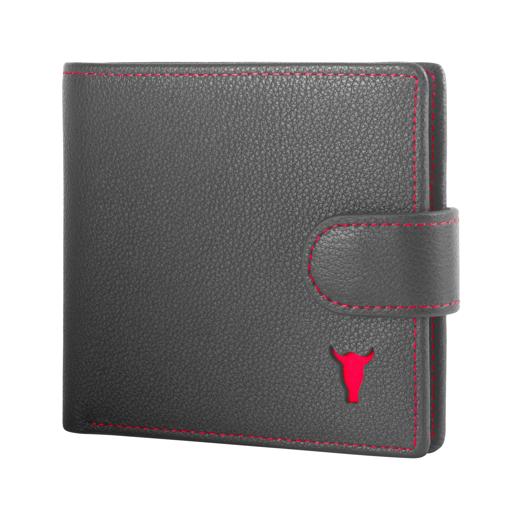 TORRO Cartera clásica de Piel– Cartera Plegable clásica de Piel de Primera Calidad con Ranuras para Tarjetas, Monedero y protección RFID (Negro con Detalles Rojos)