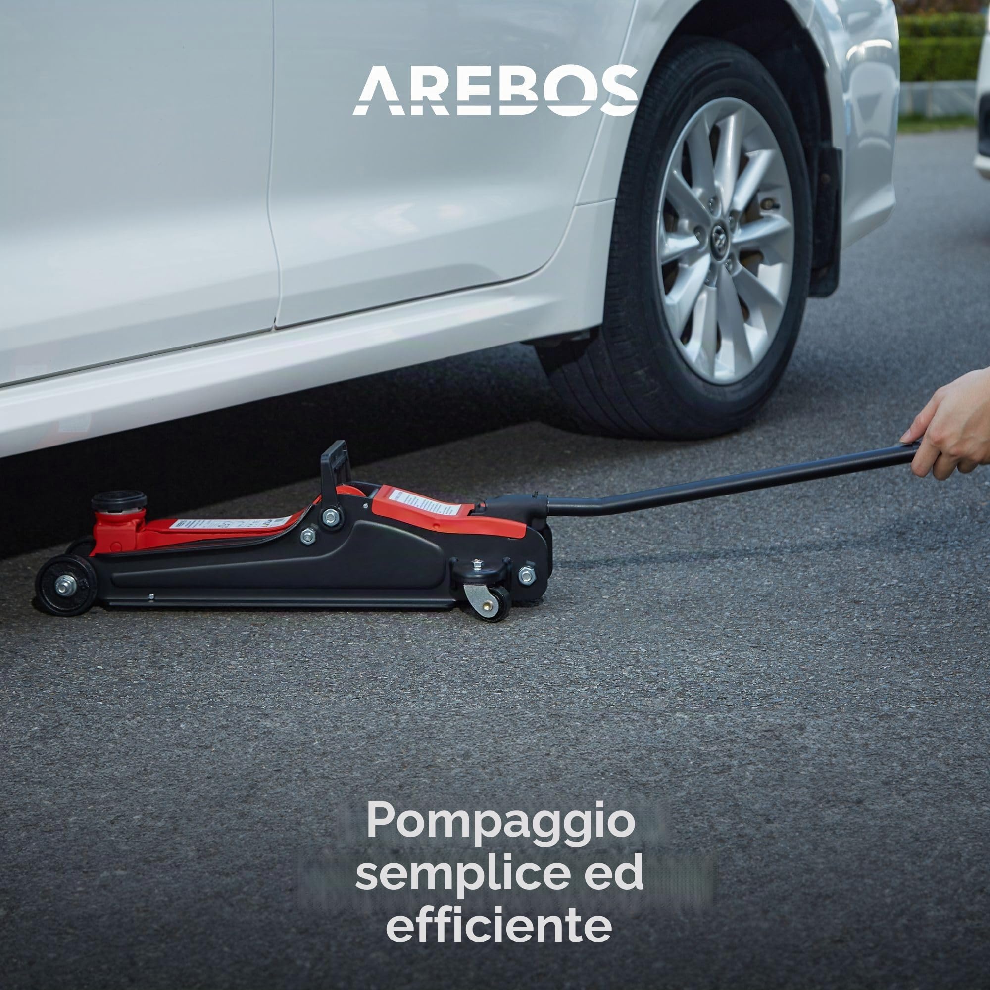 Arebos 2T Martinetto idraulico di manovra piatto | altezza di sollevamento 85-385 mm | 4 supporti | cavalletto per martinetto auto autovetture