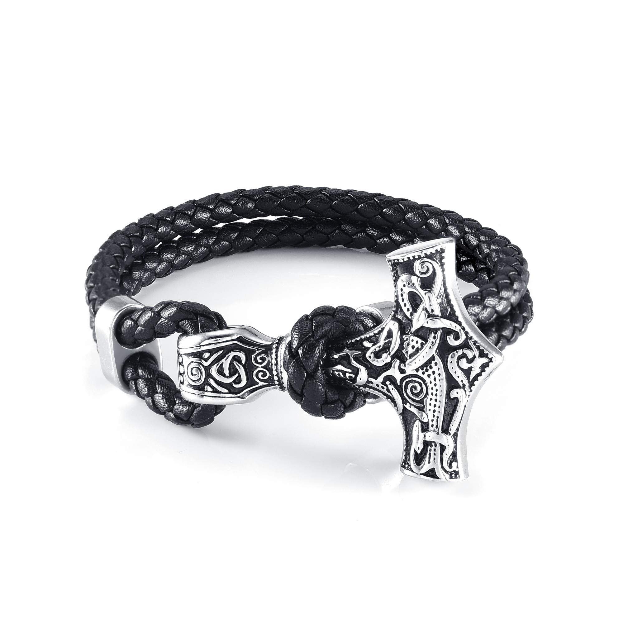 Fabriqué à La Main En Argent Sterling 925 Avec Marteau De Thor Fenrir Wolf Mjolnir Bracelet Avec Noeud Celtique Accessoires VINTZ - France