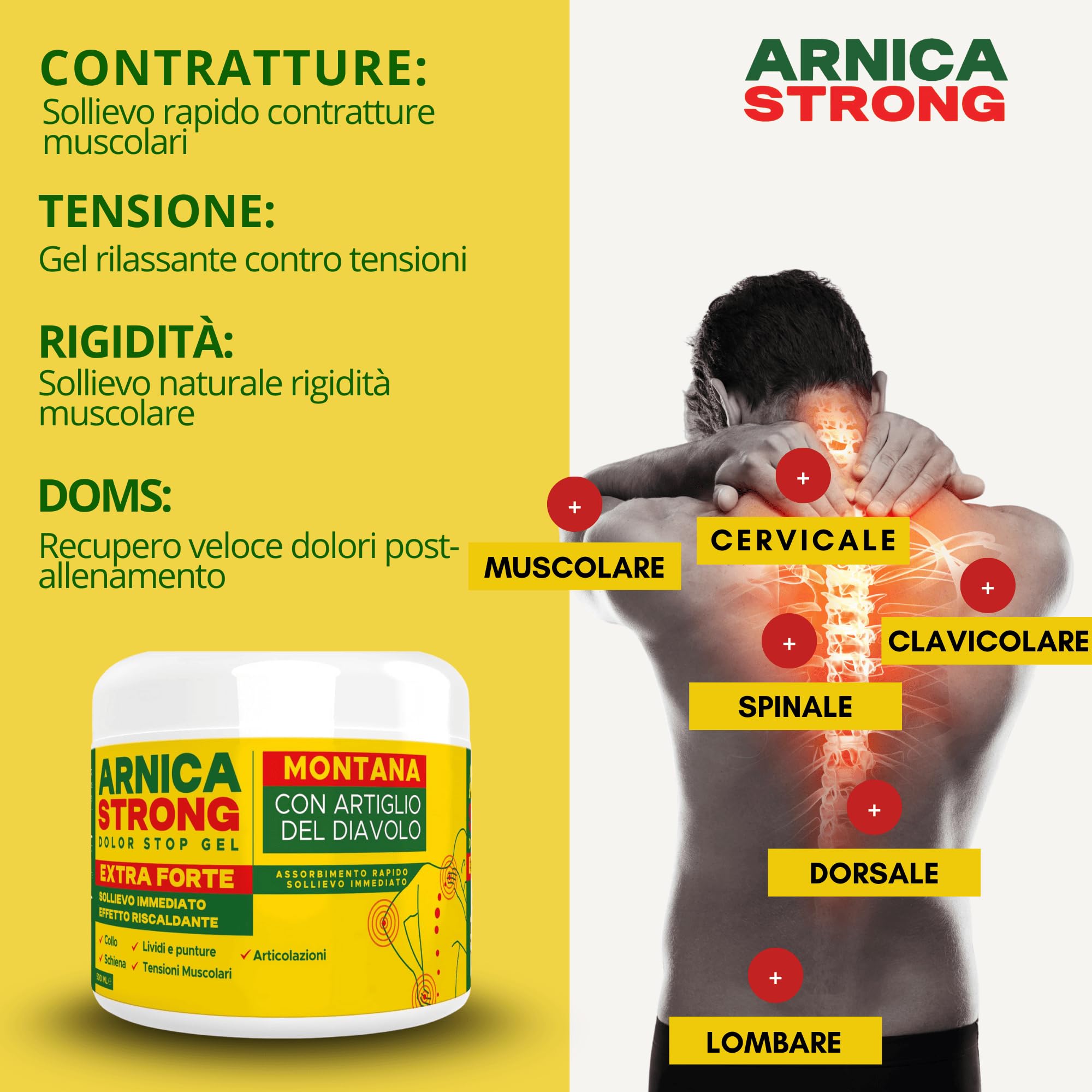 Arnica gel Forte - Arnica Per Cavalli Uso Umano 99% e Artiglio Del Diavolo forte crema riscaldante muscoli sportiva per massaggio cervicale e lombare-ImmunoSTRONG