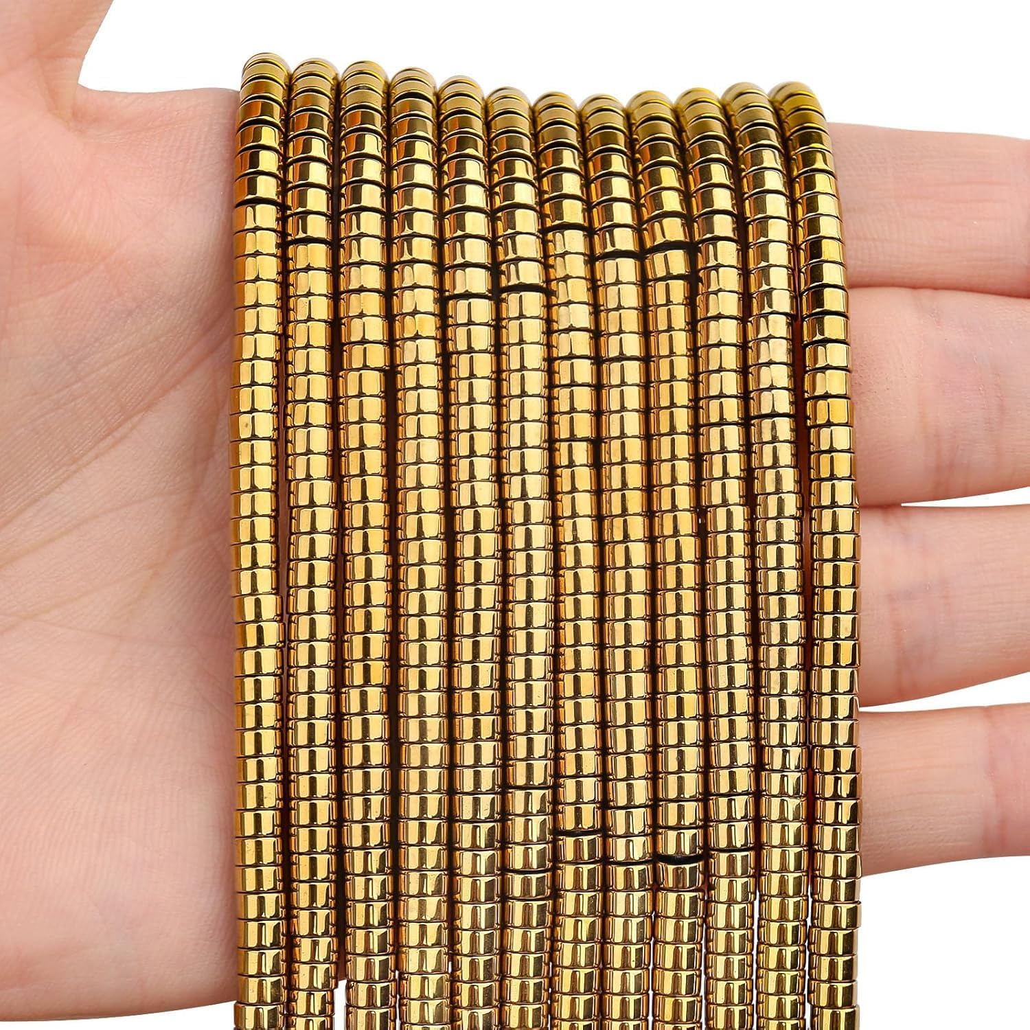 300pcs Natural Stone Heishi Beads 2x4mm Golden Hematite Small Disc Gemstone Loose Spacer Beads for Jewelry Making 2 Strands 32 Inch