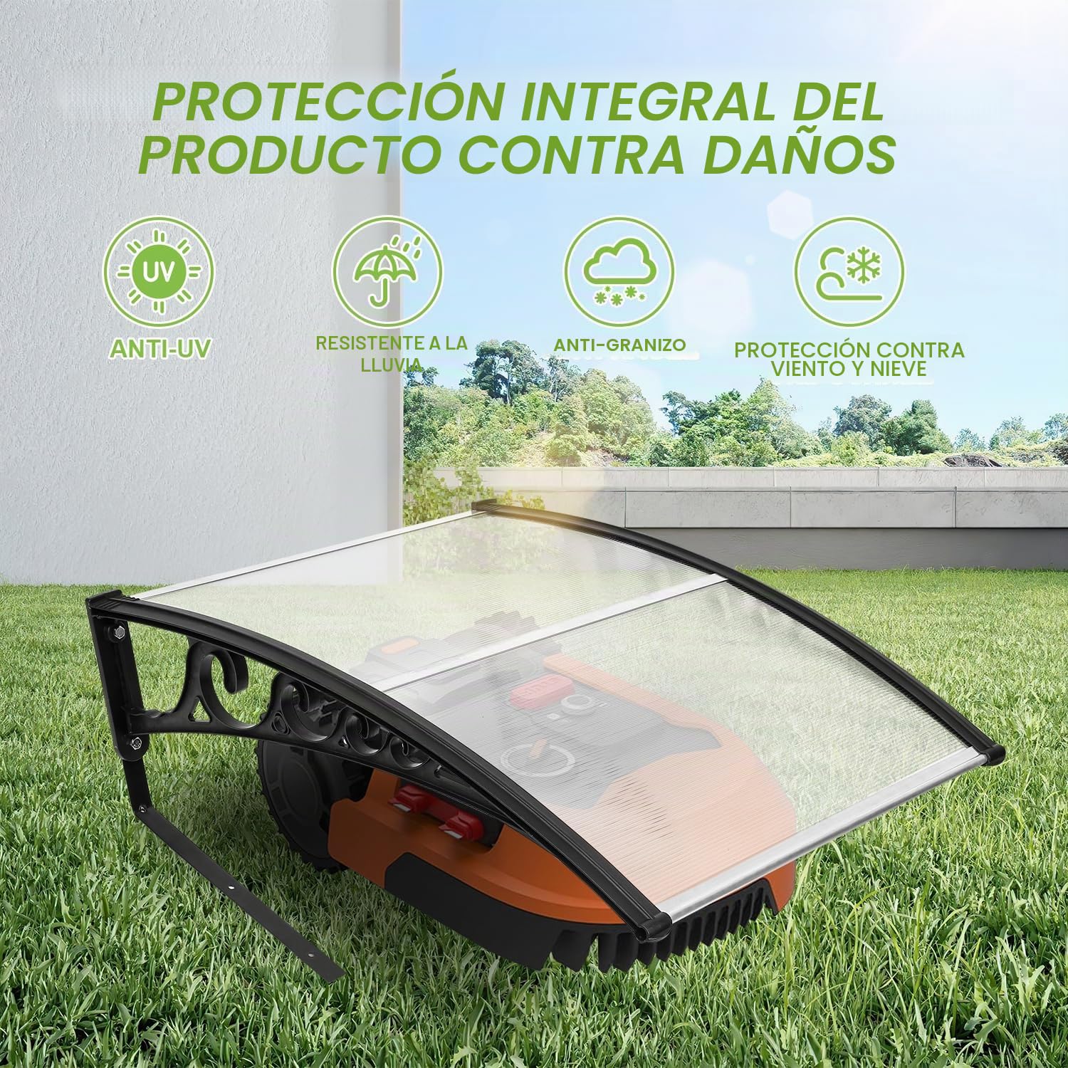 Herrselsam Robot cortacésped garaje techo cochera para robot de césped garaje cortacésped garaje de policarbonato 106 x 87 x 50 cm cortacésped robot garaje protección contra la rayos UV, transparente