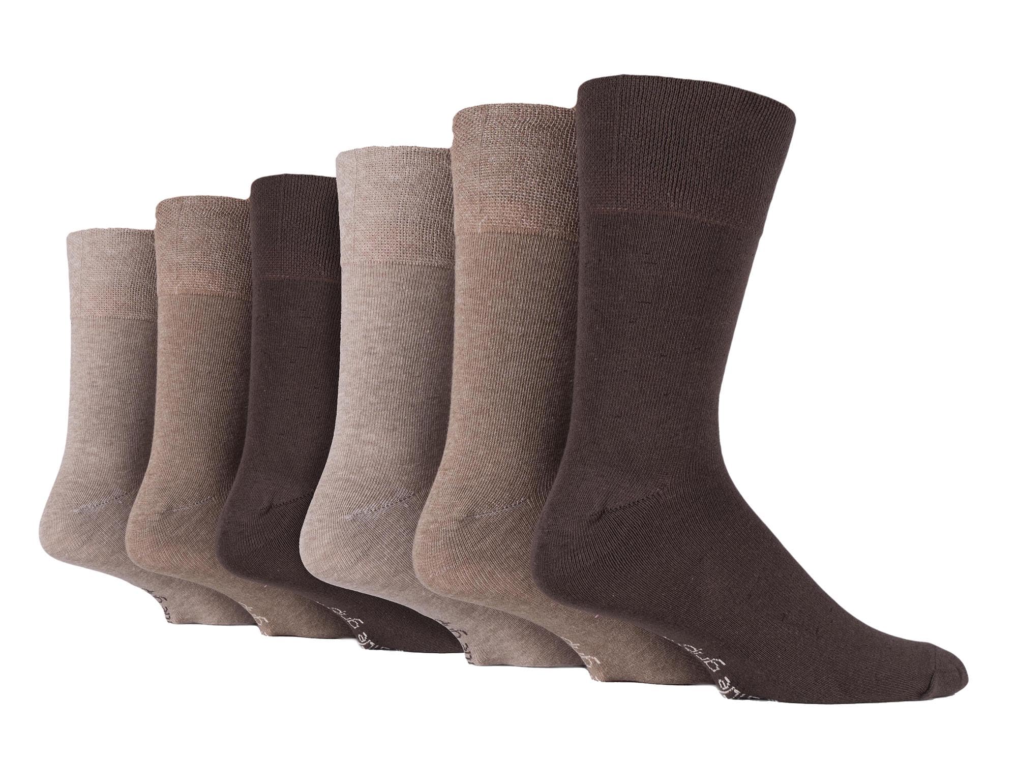 Gentle Grip Men's Beige 6 Pairs No Elastic Socks 6-11 Uk, 39-45 Eur Plain Brown Mgg103