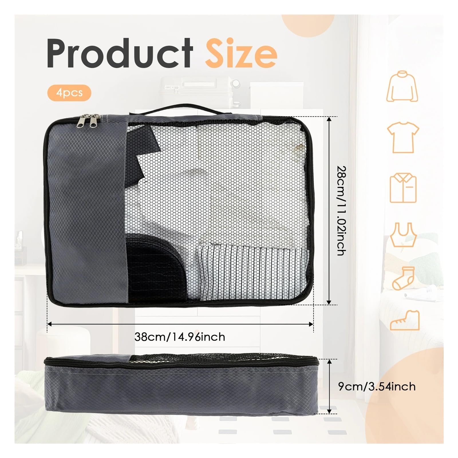 Genérico Juego de cubos de embalaje de compresión de viaje de 4 piezas | Organizador de equipaje impermeable con bolsa de zapatos for almacenamiento de viaje