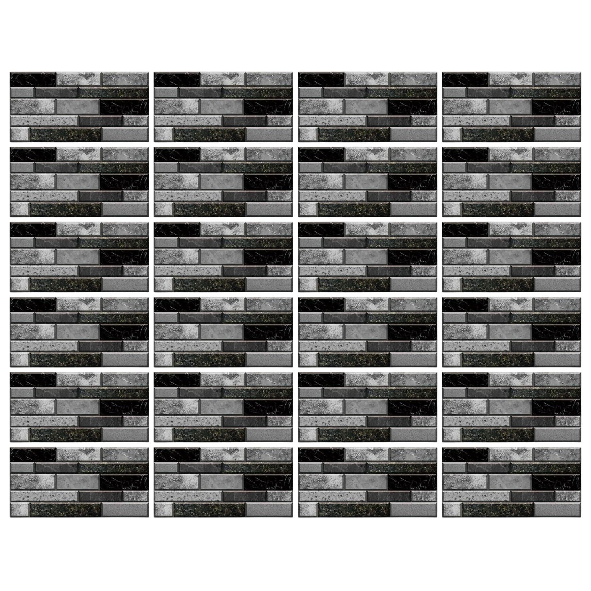 Tsawntd 24pcs Kitchen Peel And Stick Backsplash, Waterproof Backsplash Tile, Vintage Black Gray 3d Visual Tile Stickers, 5.91×11.81inch