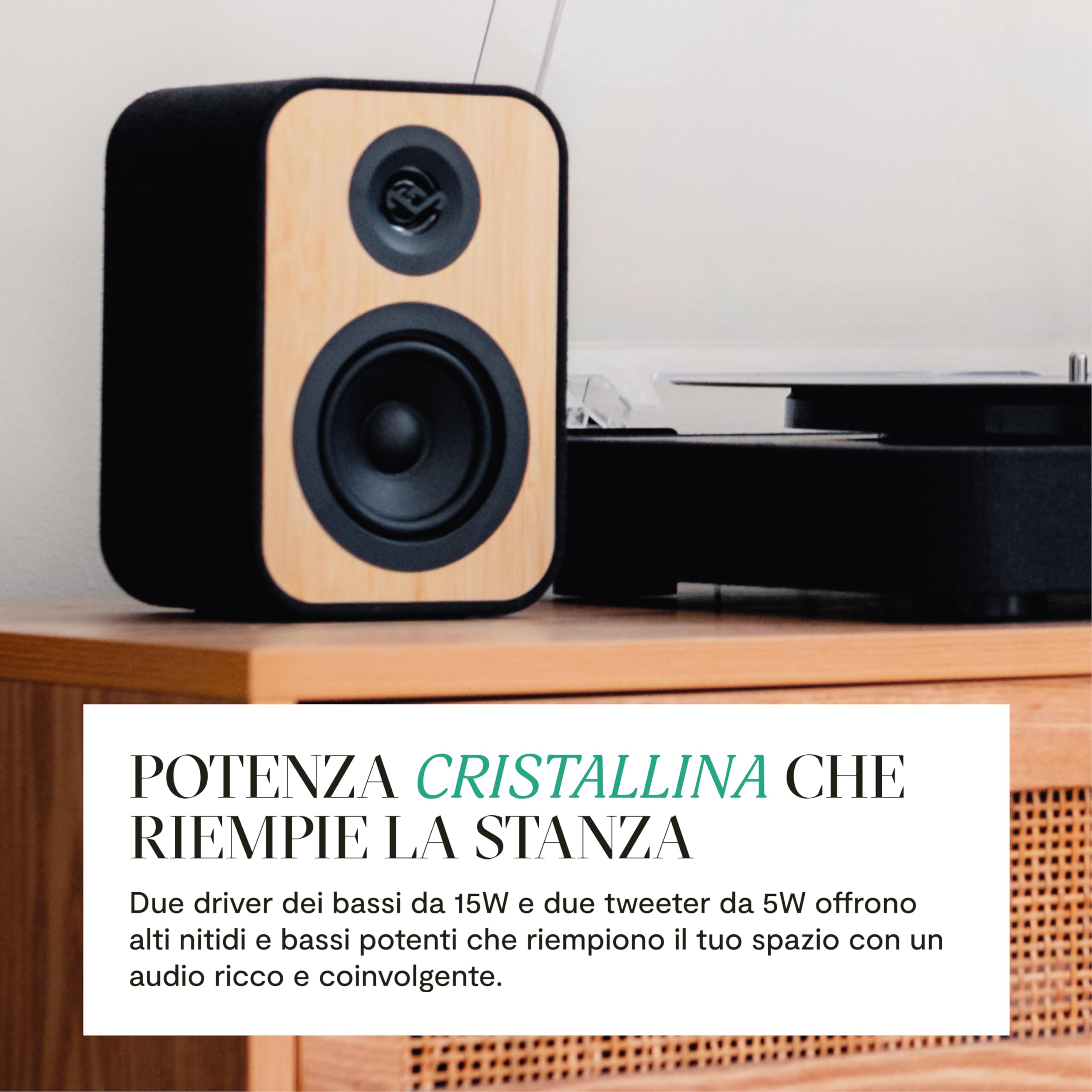 House of Marley Revolution Giradischi Bluetooth con Casse – Giradischi Vinili Sostenibile con Altoparlanti Cablati, Facile da Configurare, Design Moderno con Coperchio