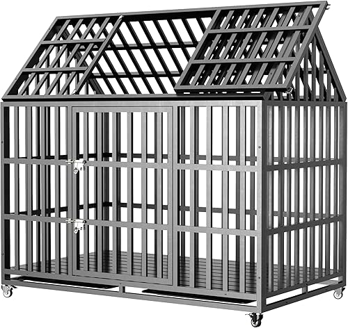 Jaula para perros extra grande de 52 pulgadas, resistente a prueba de escapes, resistente y duradera de metal fuerte, jaulas para perros grandes con
