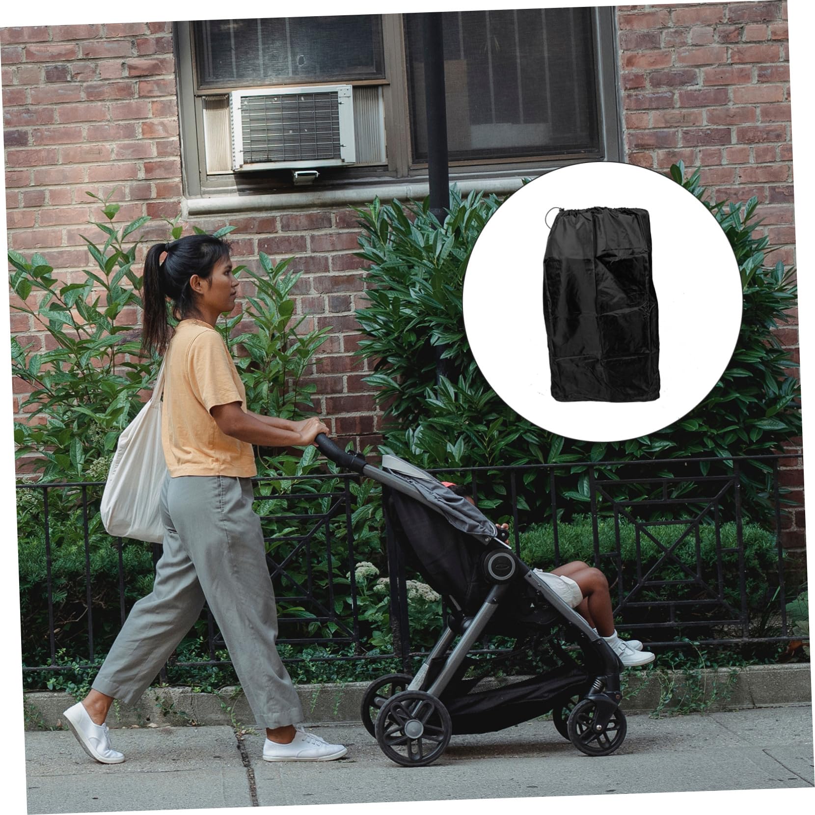 Borsa da Viaggio Chiusura a Coulisse Bloccabile in Nylon Nero per Passeggino e Cuciture Rinforzate Doppia Tracolla per Viaggi in Aereo e Lunghe Trasferte