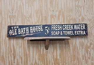 Farmhouse Primitiv FunnyThe Ole Bath House Rustic Wood Sign Bathroom Cabin Lodge Western Cowgirl Cowboy Old West Outhouse Bunkhouse Decor For Front Porch Front Door Decor 4x16 Inch