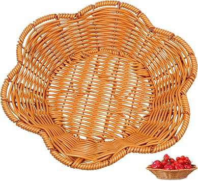 Cabilock Flower Shaped Storage Basket Imitation Rattan Light Brown 9.82in