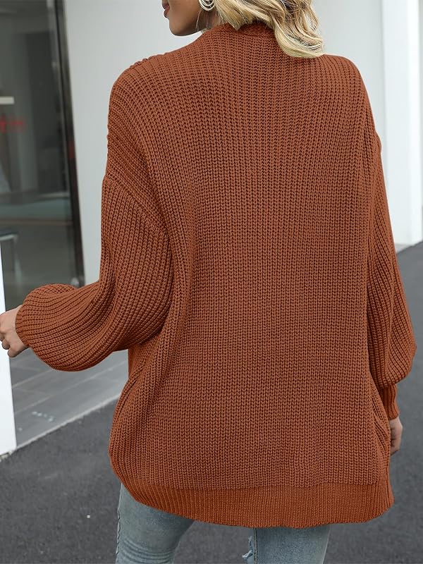 MEROKEETY Women's Chunky Cardigan Sweaters 2025 Lantern Long Sleeve Oversized Knit Outerwear with Pockets, Caramel, L by MEROKEETY - Used condition - Image 4