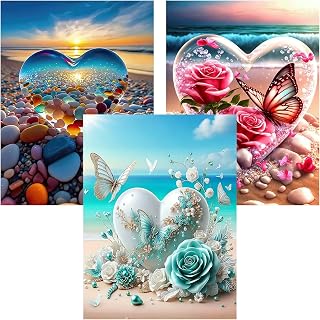 Benjenes 3Pcs Diamond Art Kits for Adults, Diamond Painting Kits for Adults, 5D DIY Round Drill Gem Art Paint with Diamonds Dots Crafts Kits for Home Decor Gift 12x16inch