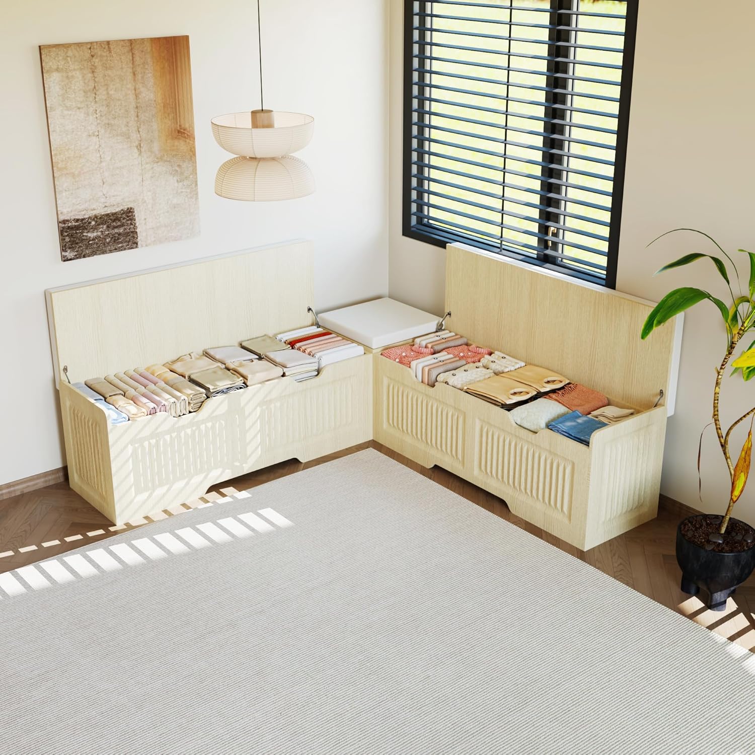 L-Shaped Storage Bench, Corner Bench with Storage,Kitchen Breakfast Nook Bench, with Large Hidden Storage Space,Suitable for Dining Nook,Kitchen Corner and Entryway(Wood color-02)