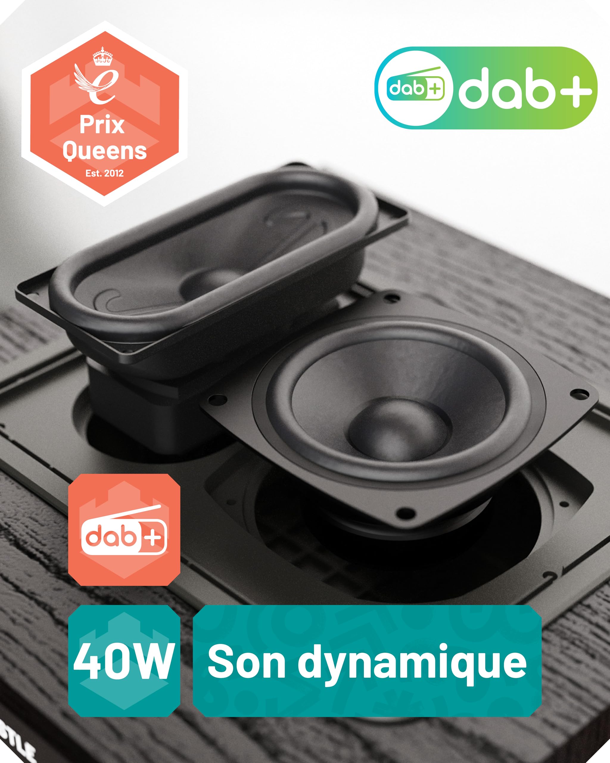 Mini Chaîne HiFi CD Radio Dab+ | Lecteur CD Bluetooth avec Haut-parleurs 40W | Radio Réveil avec Double Alarme, 99 Stations | USB, AUX, MP3 | Télécommande Incluse | Oakcastle DAB400