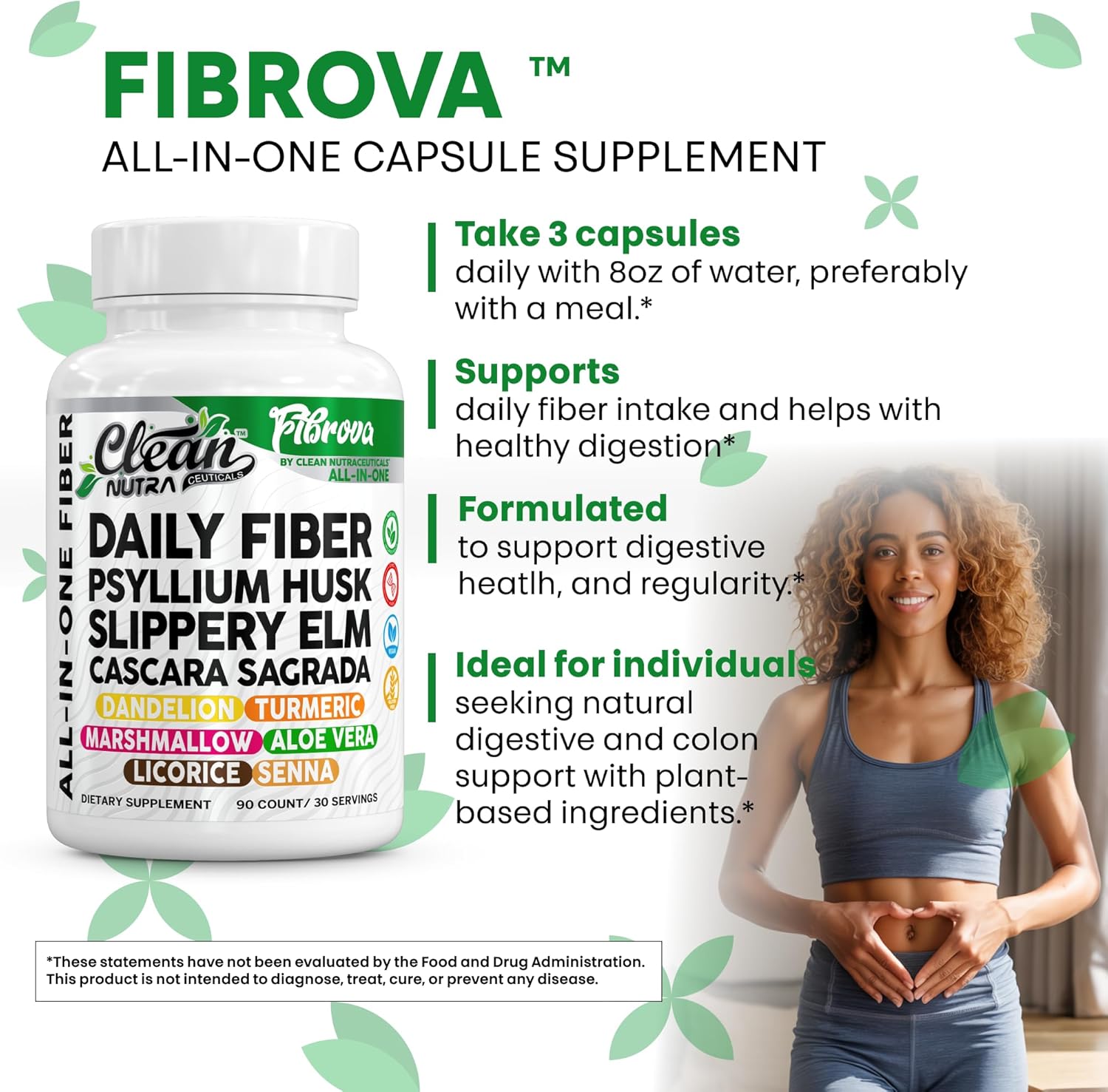 Fiber Supplement Capsules Slippery Elm Psyllium Husk Cascara Sagrada Dandelion Root Turmeric Supplement Aloe Vera Licorice Senna Marshmallow Root Digestive Health Cleanse 90 Pills by Clean Nutra - Image 6