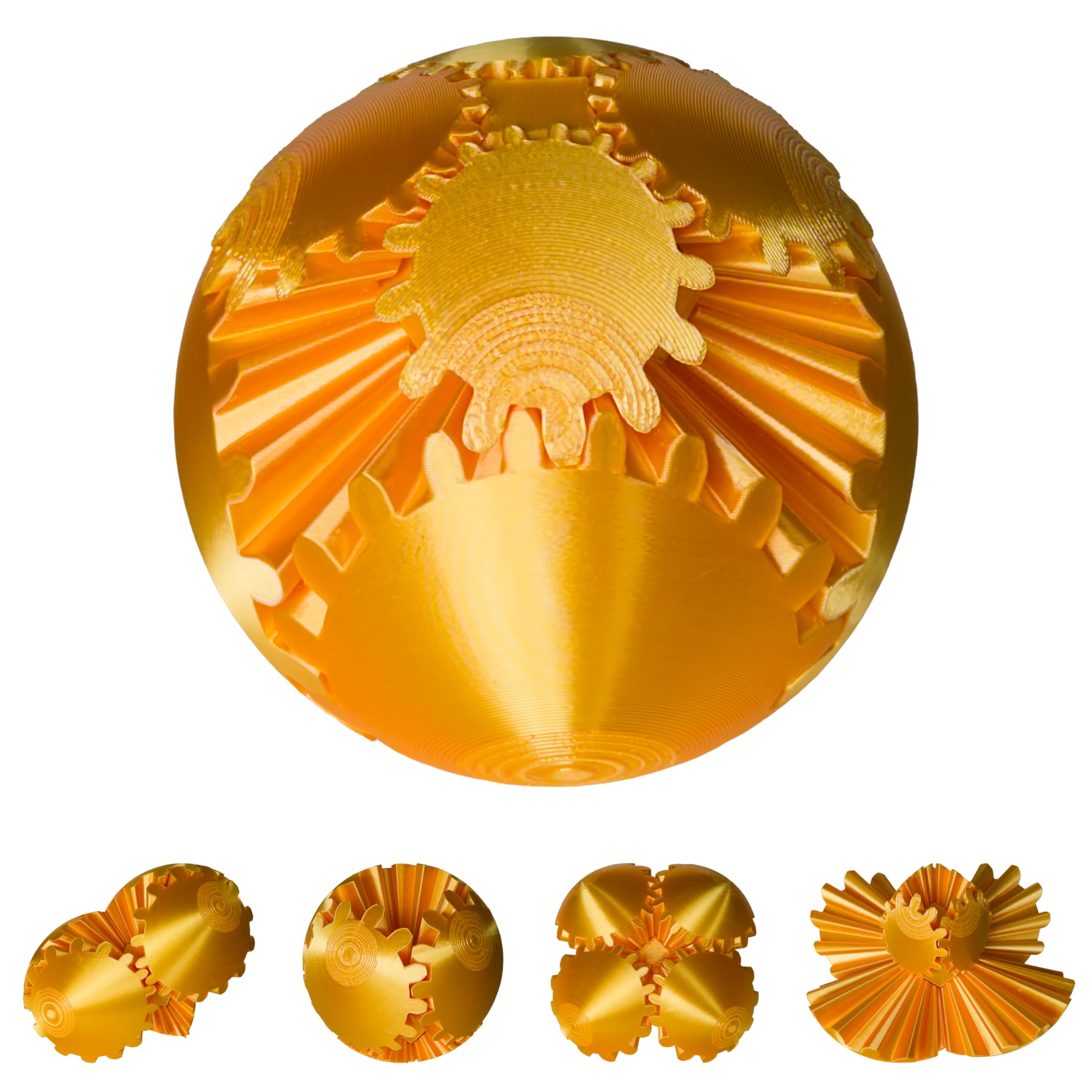 3D Printed Gear Ball Fidget Toy - Steampunk GearSphere Spinner, Durable Smooth Rotation Stress Relief Desk Gadget, Unique Birthday for Teen Boys & Adults (Gold)