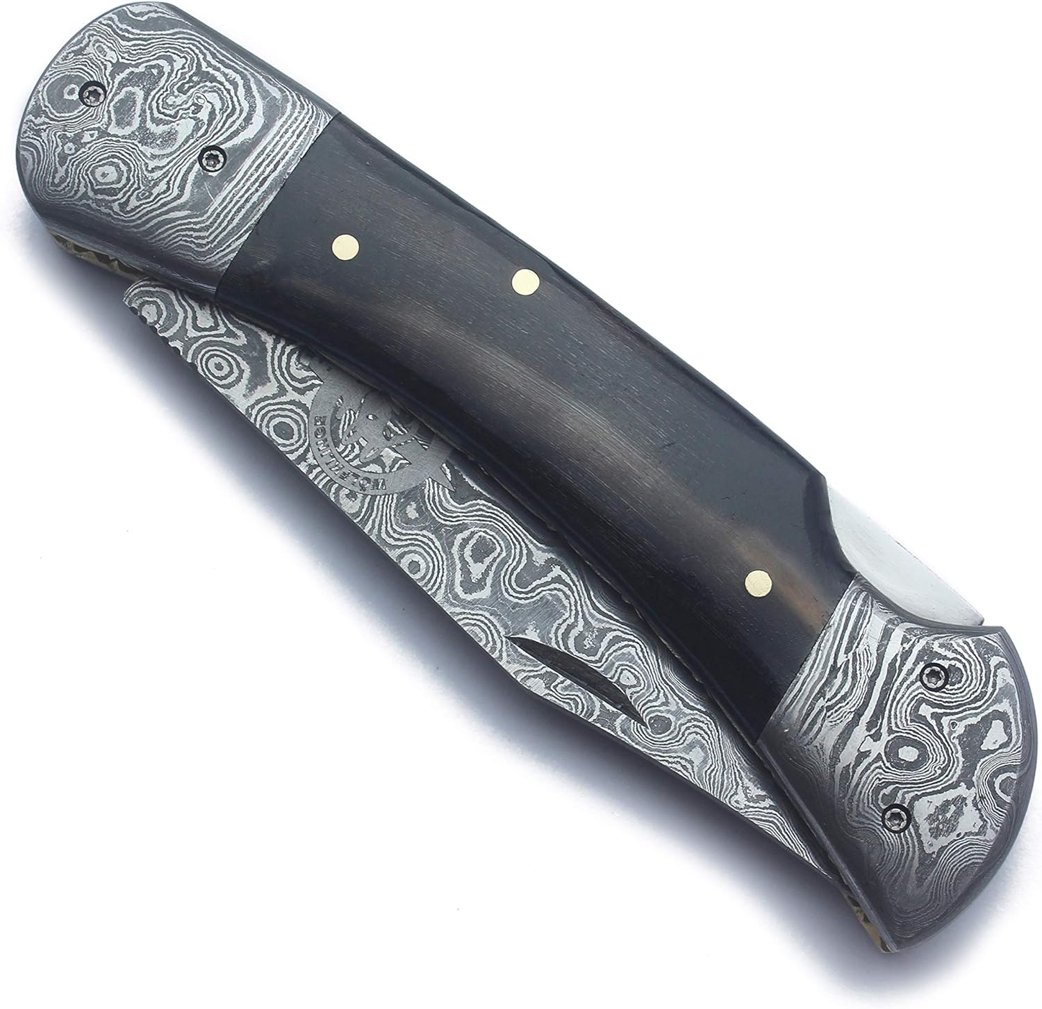 Handmade Damascus Steel Folding Pocket Knife for Hunting,Survival,Camping,Fishing,Blade Full Tang Micarta Handle with Cowhide-Leather Sheath - DCX18-108