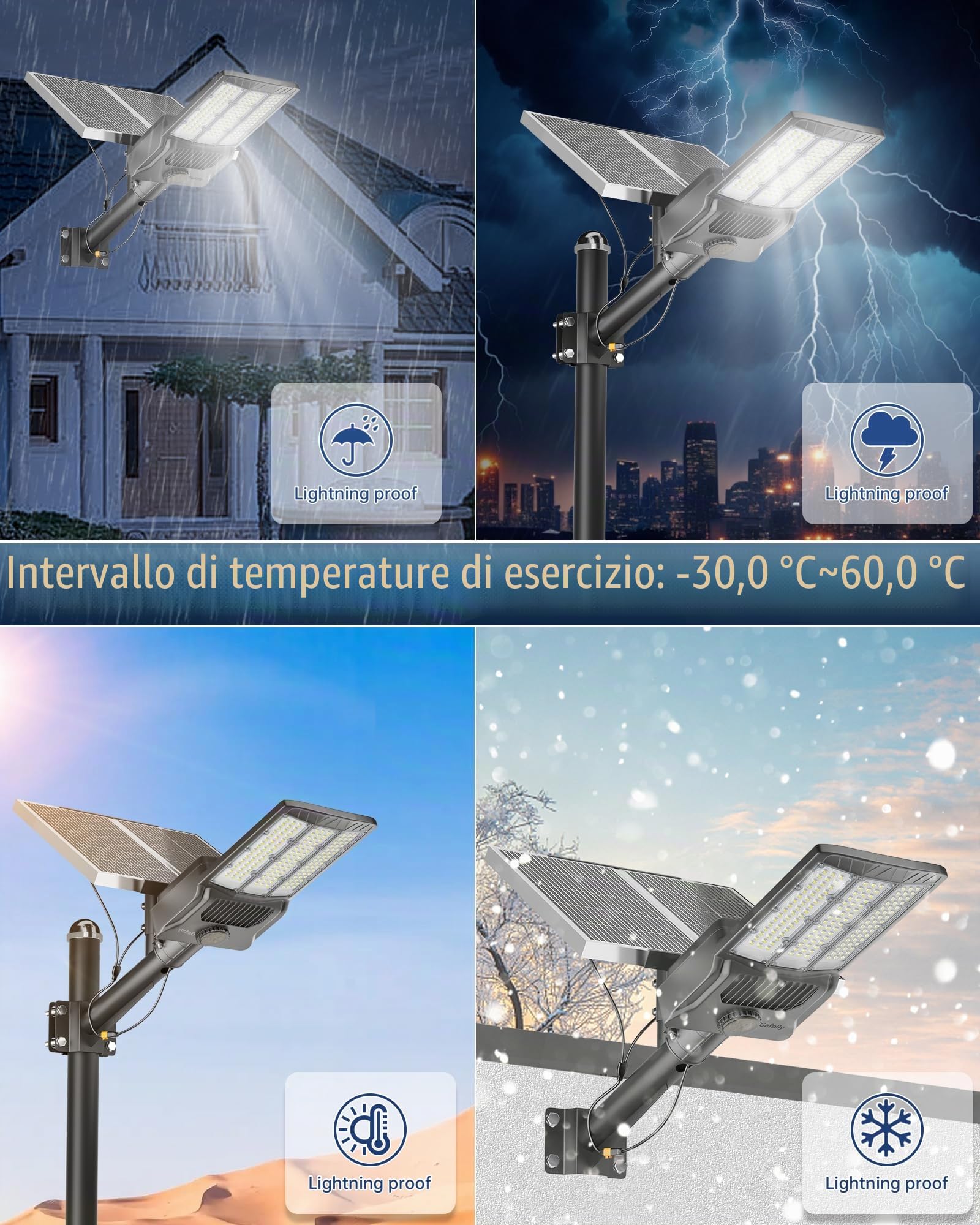 Gefolly Lampione Solare LED Esterno, Led Lampioni da esterni, 6500K Luz de Seguridad Jardín, IP67 Impermeabili Lampioni da Esterni per Cortile, Giardino