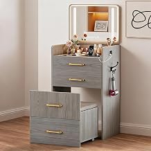 IDEALHOUSE 3 in 1 Vanity with Mirror and LED Light, Gray