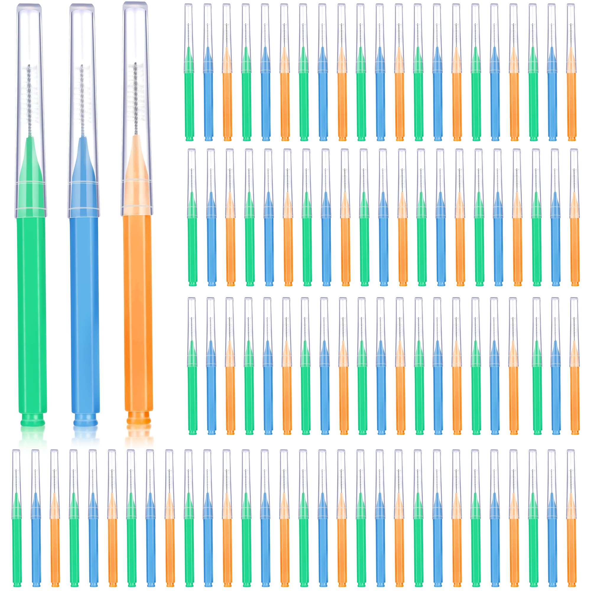 Patelai 100 Pcs Braces Dental Brushes,Green, Orange, Blue,Various Sizes