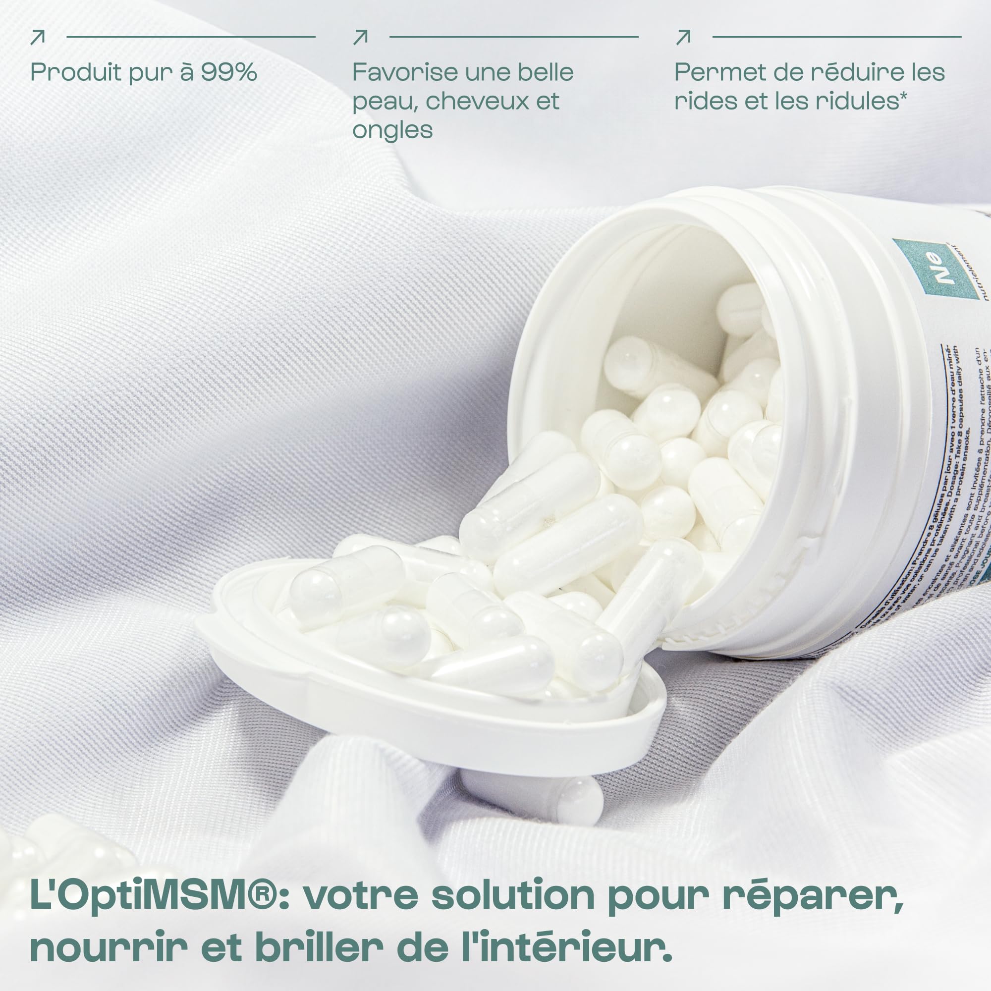 Nutrimuscle - MSM - OptiMSM® (MéthylSulfonylMéthane) pur à 99% - 150 gélules - 3075 mg par dose - Riche en soufre organique - Forte biodisponibilité - Alternantive soufre en poudre