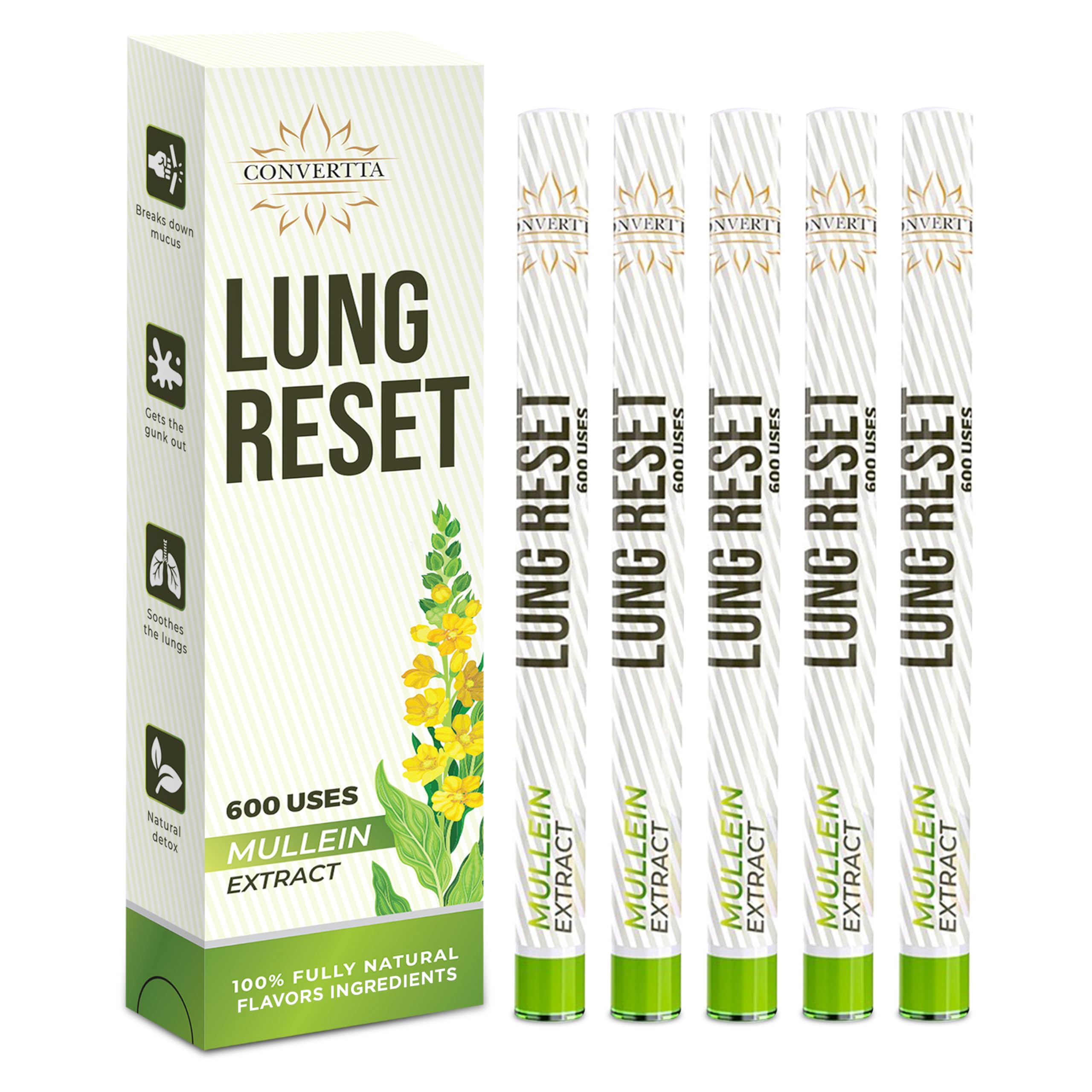 Lung Detox Mullein Diffuser Pen | Natural Mullein Leaf | Lung Health & Detox | Herbal Mullein Diffuser Pen 600 Uses - 5-Pack