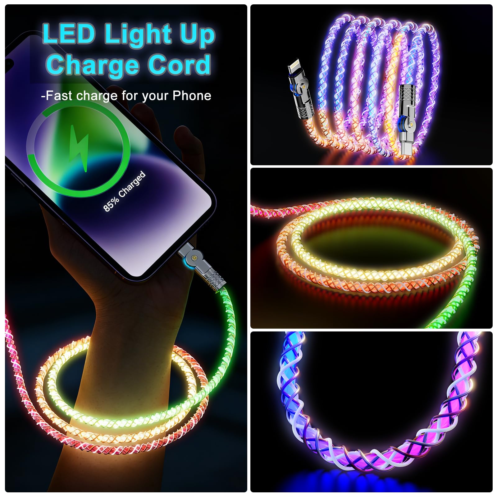 ⭐iPhone用光る充電器⭐ Amazon.co.jp: 双方向 90度 LED ライトアップ カラフル 流れる USB C