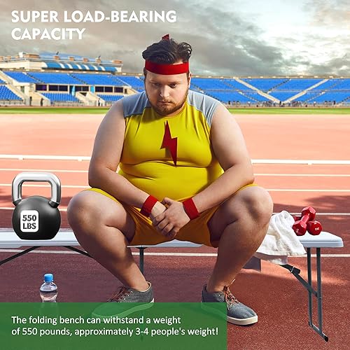 Miniatura 9 de MIRSION Folding Bench, 6FT Plastic Foldtable Bench with Handles, Outdoor Portable Stackable Bench for Party Camping and Picnic, White