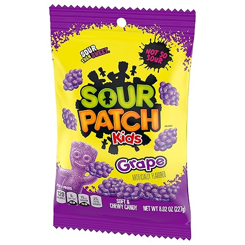 Miniatura 12 de SOUR PATCH KIDS Caramelos suaves y masticables de uva, caramelos a granel, bolsas de 12-8.02 onzas