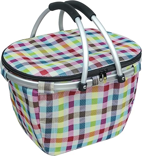 LIQING - Cesta de picnic 25L, aislada, a prueba de fugas, con dos asas, plegable y fácil de llevar, con 4barras de soporte integradas, para compras,