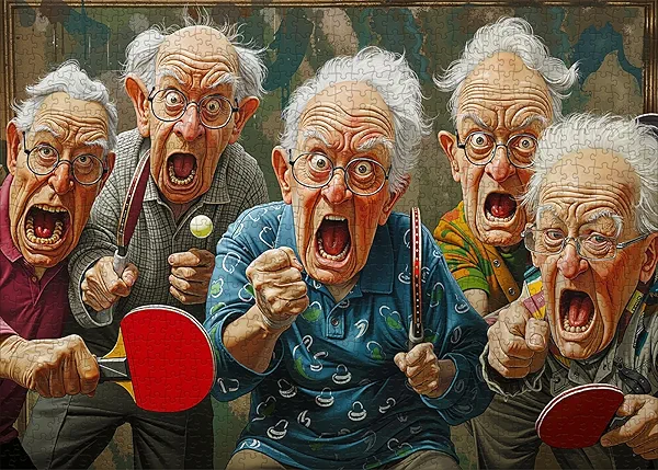 Funny Grandpa Friendship Puzzles for Adults 1000 Pieces, Inspirational Pingpong Jigsaw Puzzles, Challenging Sports Art Puzzles