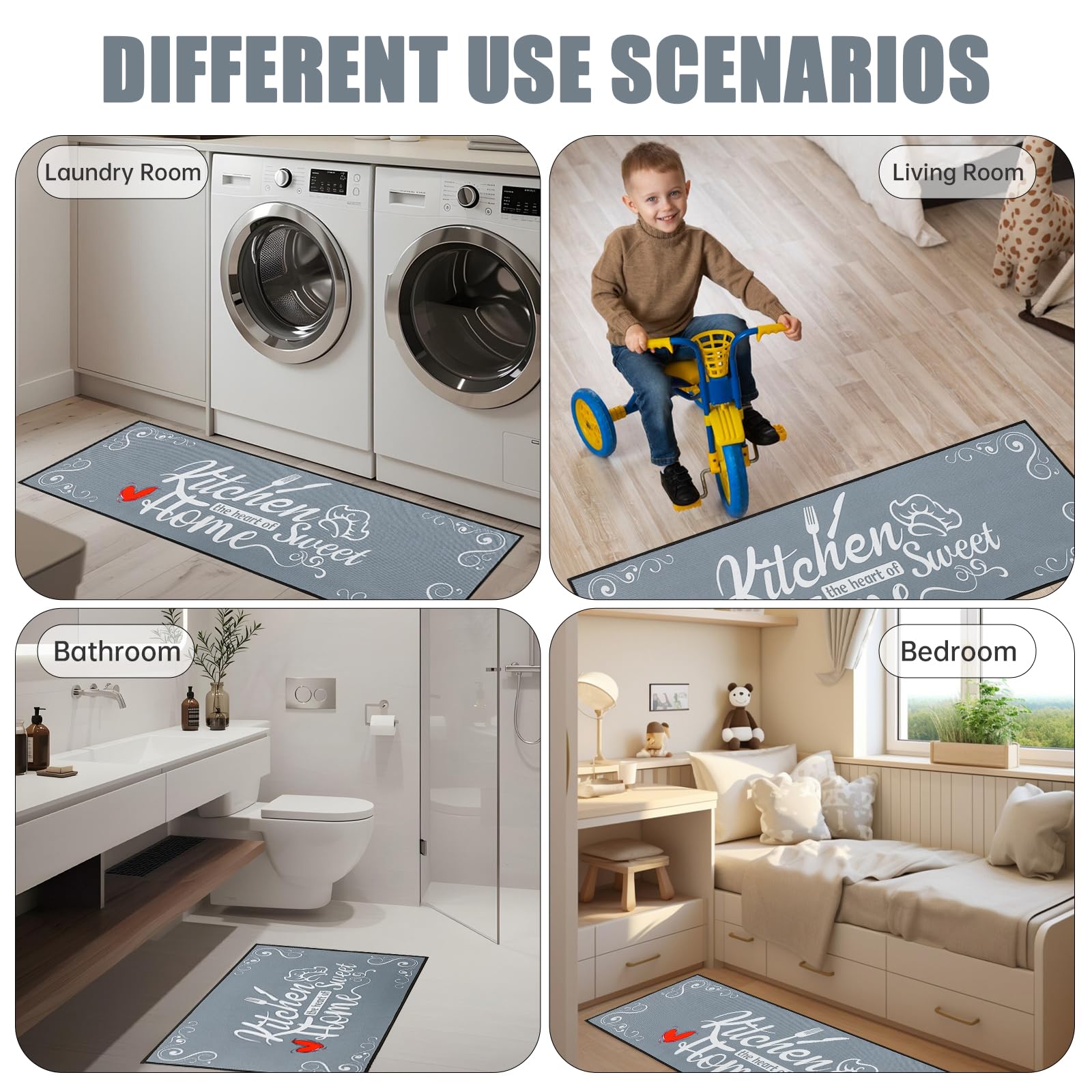 Tapis de Cuisine Anti-Fatigue Antidérapants 2 Pièces, 43x75+43x120CM Rembourrés Lavables