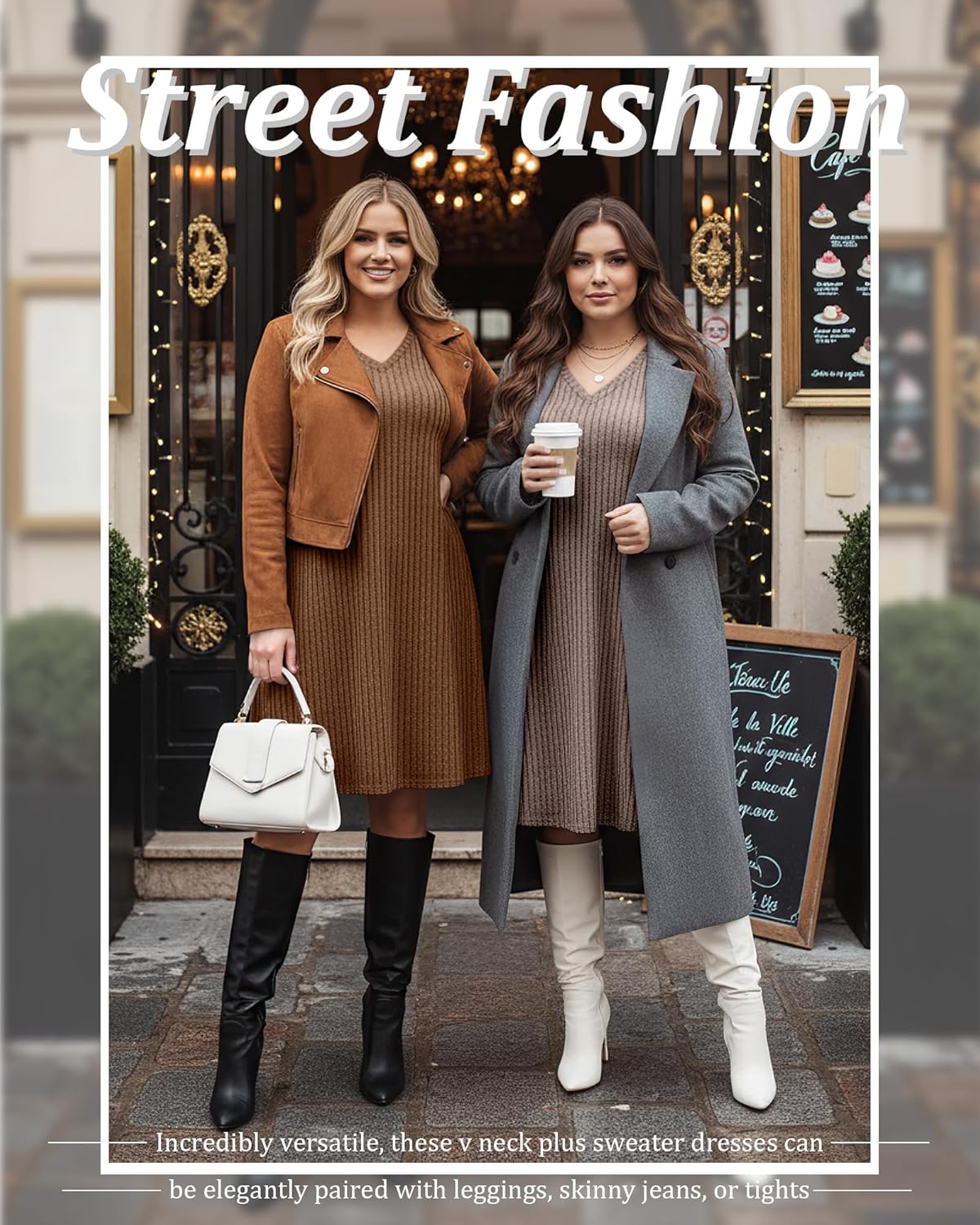 3 Pack Women's Plus Size V Neck Dresses Long Sleeve Ribbed Knit Sweater Tunic Casual Loose Fit Dress for Fall Winter - Image 3