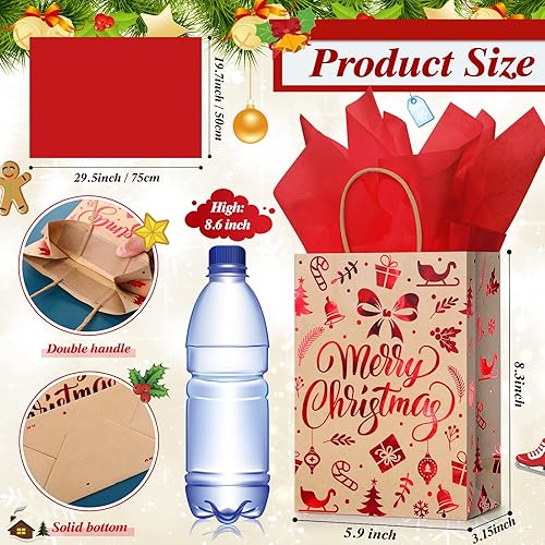 Miniatura 2 de 24 bolsas de regalo de Navidad con papel de seda, bolsas de papel kraft con asas a granel para envolver regalos de Navidad, suministros de fiesta